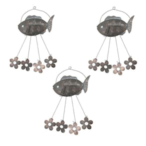 Sino Dos Ventos Flores Peixe Kit 3 Unidades Decoraçao Jardim Quintal Varanda Ambiente Externo Enfeite