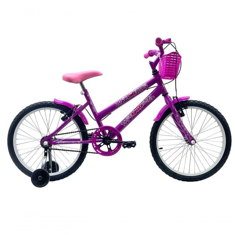 Bicicleta De Passeio Infantil Route Doll Aro 20 14 Freios V-brakes Fúcsia Com Rodas De Treinamento