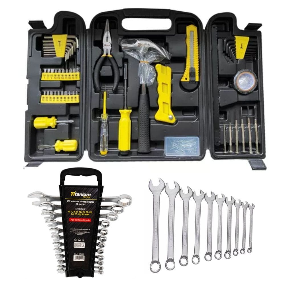 Kit Ferramentas C/200 Pçs + Jogo De Chaves Combinada 12 Peças