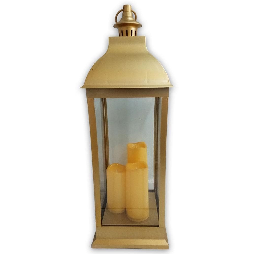 Lanterna Decorativa Com Velas 70Cm Dourado Com Led Santini