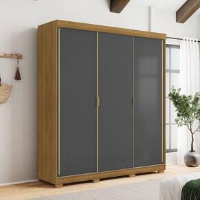 Guarda-Roupa 3 Portas Correr Dupla Face 4 Gavetas Porto Alasca/Nature 100% MDF