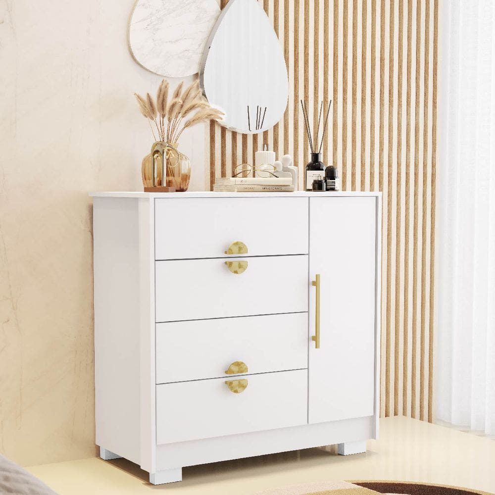 Cômoda Sapateira 4 Gavetas 1 Porta Ilha Bela Branco - Vila Rica