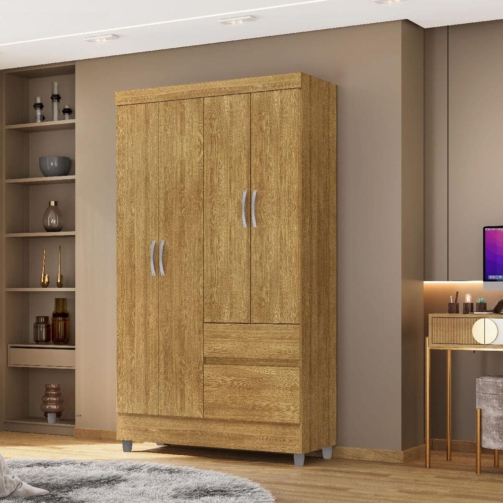 Guarda-Roupa Ideal Plus 4 Portas 2 Gavetas Nature - Vila Rica
