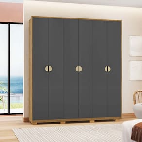 Guarda-Roupa com Maleiro interno 6 Portas 4 Gavetas Noronha Nature/Alasca 100% MDF - Vila Rica