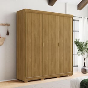 Guarda-Roupa Porto 3 Portas Correr Dupla Face 4 Gavetas Nature/Alasca 100% MDF