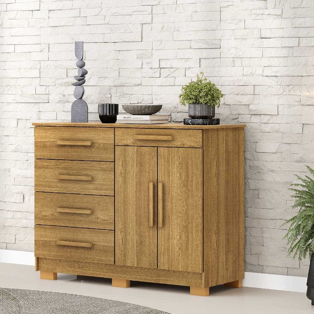 Cômoda Sapateira 5 Gavetas 2 Portas Sirius Nature - Vila Rica