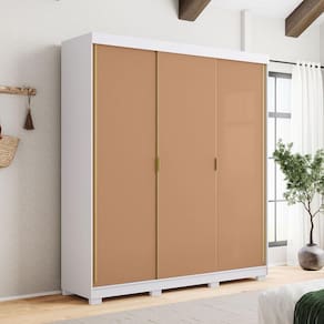 Guarda-Roupa Porto 3 Portas Correr Dupla Face 4 Gavetas Camarim/Branco 100% MDF - Vila Rica