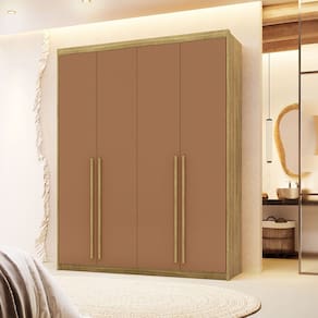 Guarda-Roupa Dubai 4 Portas 3 Gavetas Nature/Camarim 100% MDF - Vila Rica