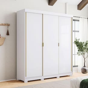 Guarda-Roupa Porto 3 Portas Correr Dupla Face 4 Gavetas Branco/Camarim 100% MDF - Vila Rica