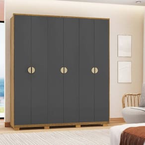 Guarda-Roupa Noronha com Maleiro interno 6 Portas 4 Gavetas Nature/Alasca 100% MDF - Vila Rica