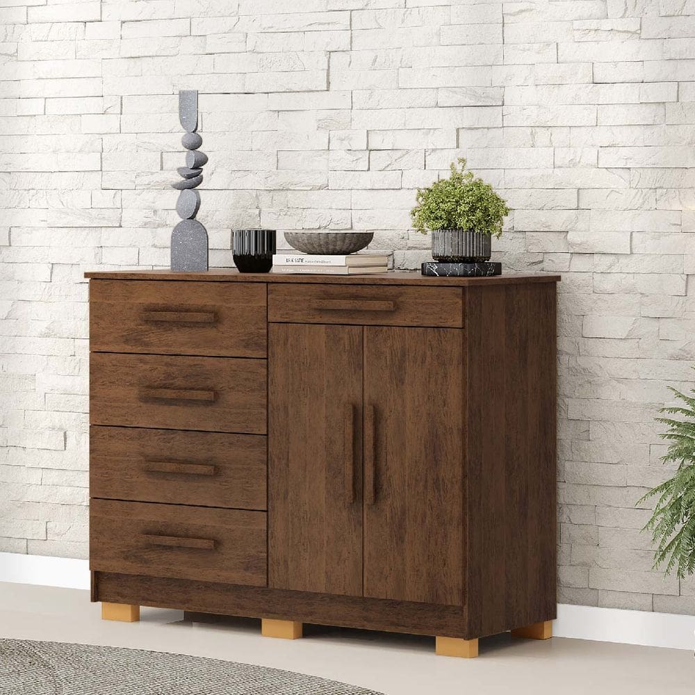 Cômoda Sapateira Sirius 5 Gavetas 2 Portas Imbuia Rústico - Vila Rica