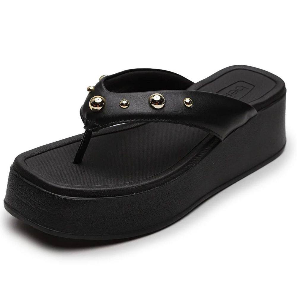 Tamanco Anabela Beira Rio Apliques Feminino - Preto