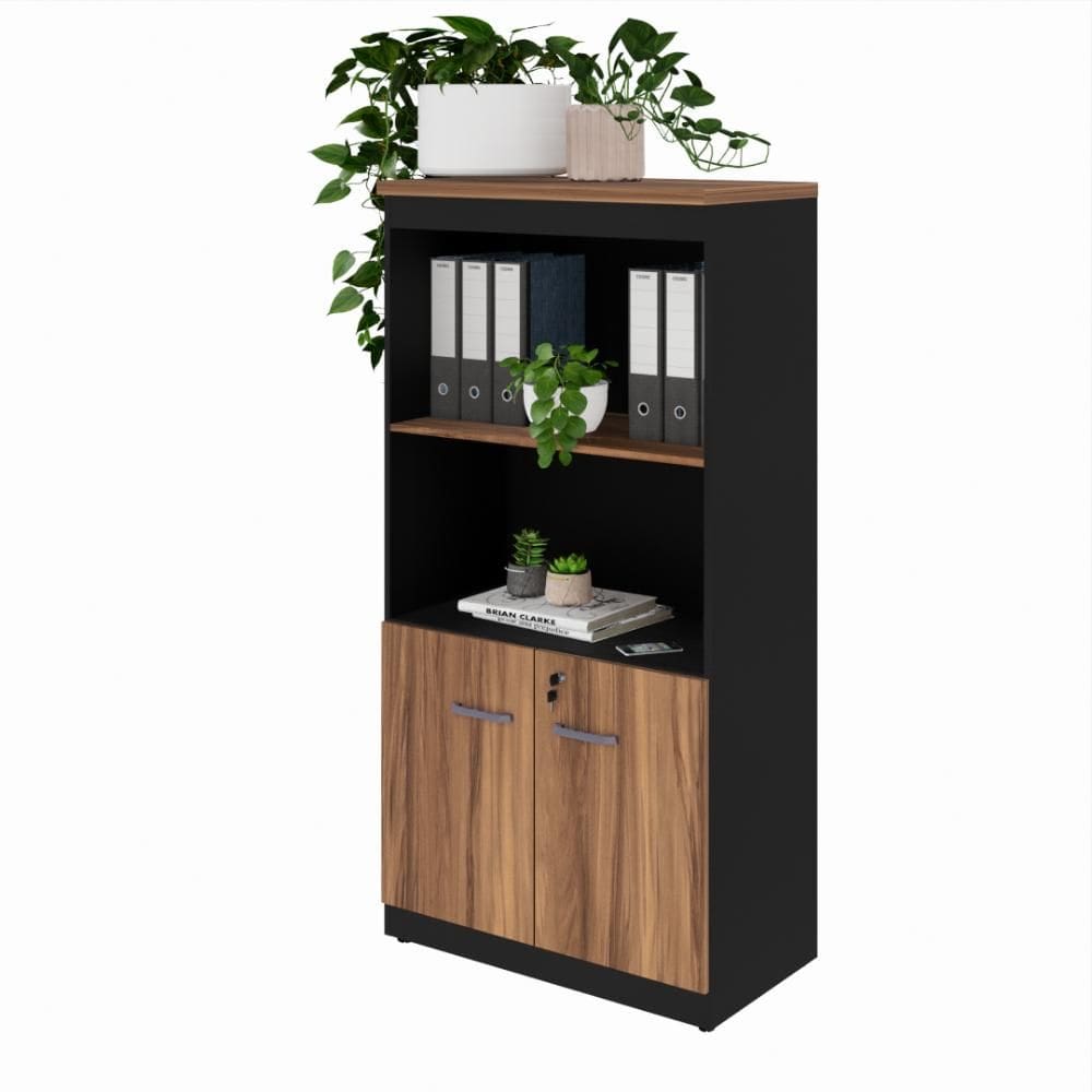 Armário para Escritório Multiuso 2 Portas com Chave 2 Prateleiras Yaris YAR8017 Office Marrom/Preto