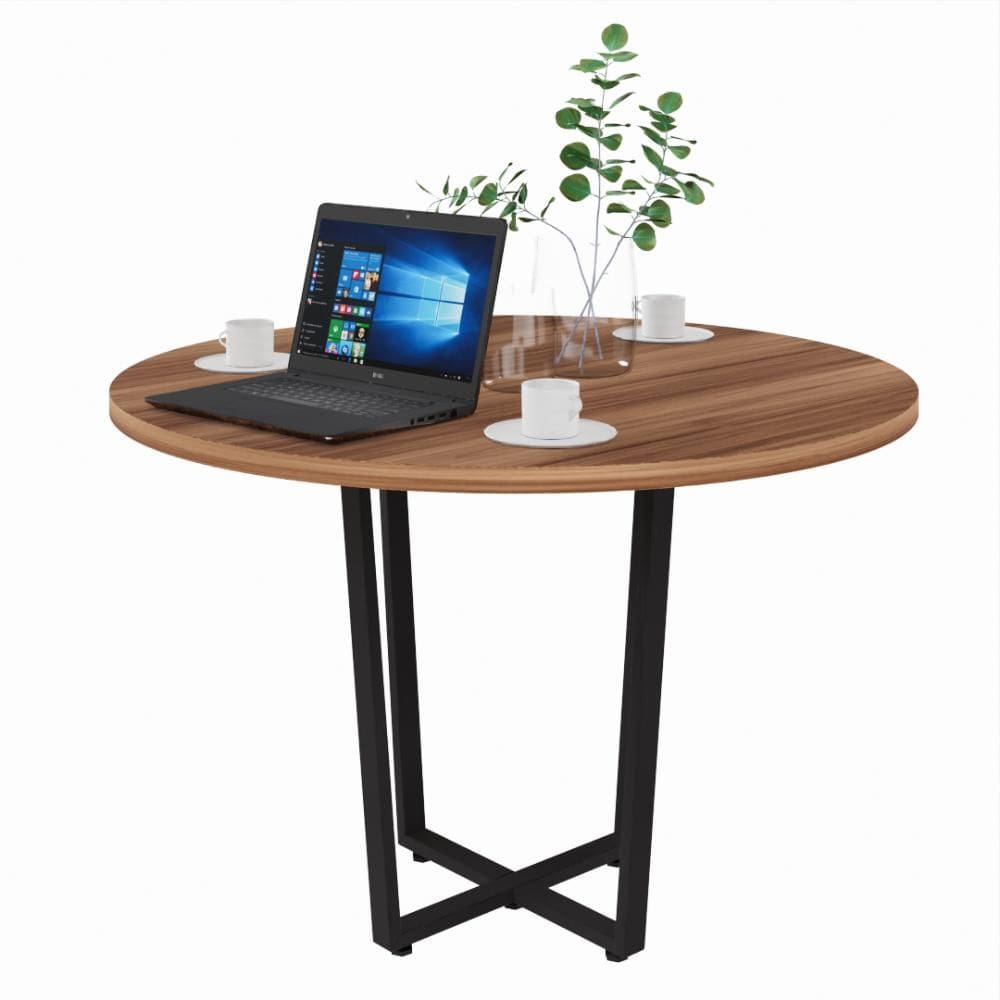 Mesa de Reunião para Escritório Redonda Yaris YAR1101 Office 110cm Marrom/Preto