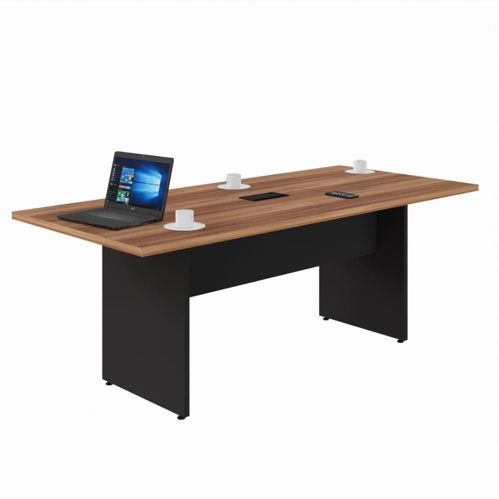 Mesa de Reunião para Escritório com Caixa de Tomada Yaris YAR2091 Office 200x90cm Marrom/Preto