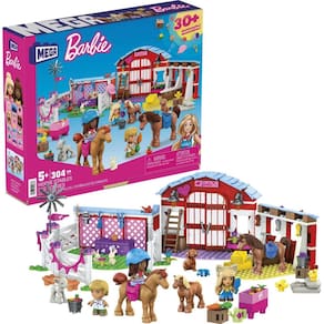 Conjunto de construção de brinquedos Mega Barbie Pets Horse com 3 microbonecas