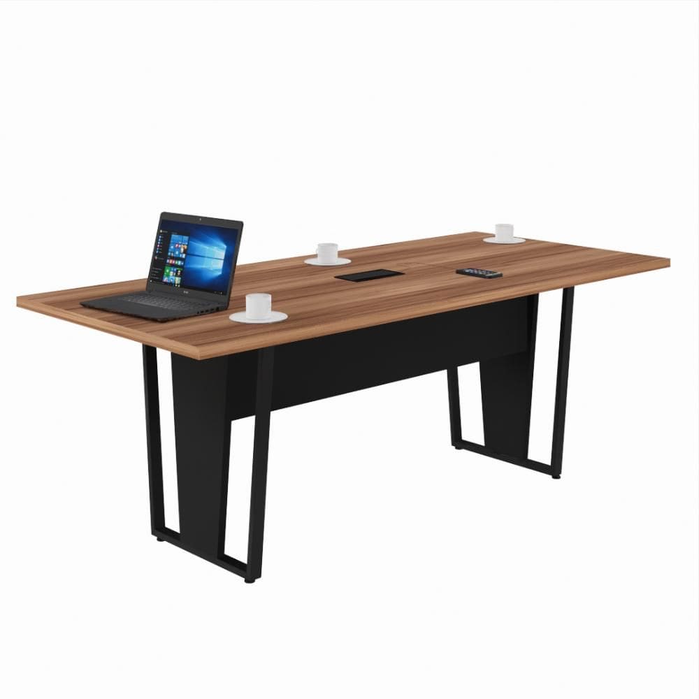 Mesa de Reunião para Escritório com Caixa de Tomada Yaris YAR2191 Office 200x90cm Marrom/Preto