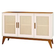 Balcão Buffet Aparador Retrô 3 Portas Rattan Andorra Madeirado / Off White EDN