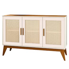 Balcão Buffet Aparador Retrô 3 Portas Rattan Andorra Madeirado / Off White EDN