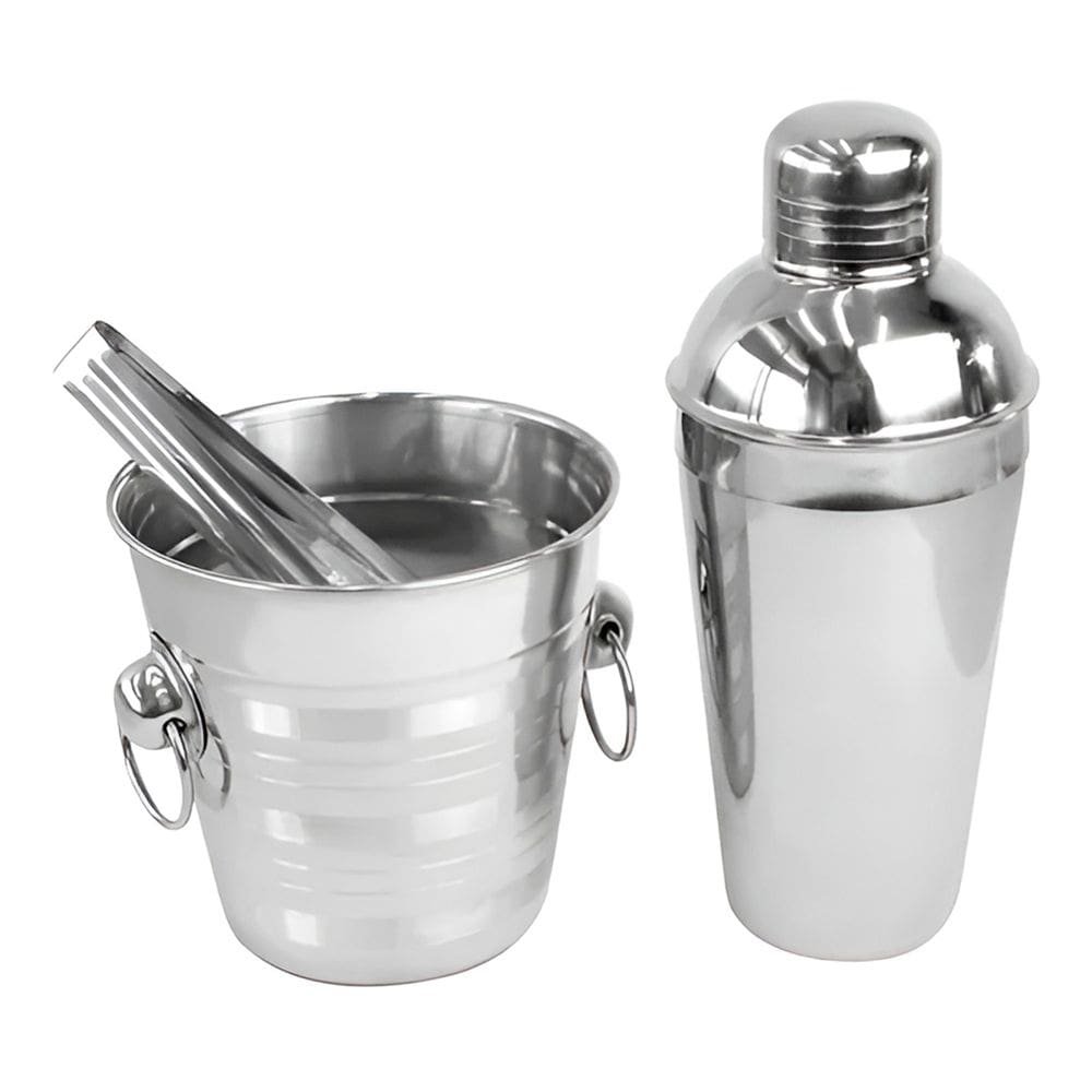 Kit Drinks Bar 3 Peças Coqueteleira Balde Pegador Inox