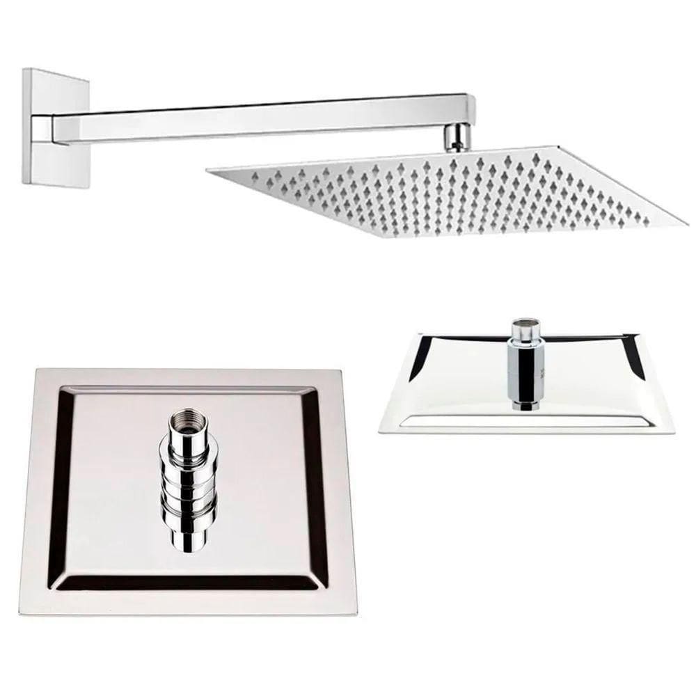 Chuveiro Slim Quadrado Inox Kit 43 Uni Banheiro Ducha Banho Box