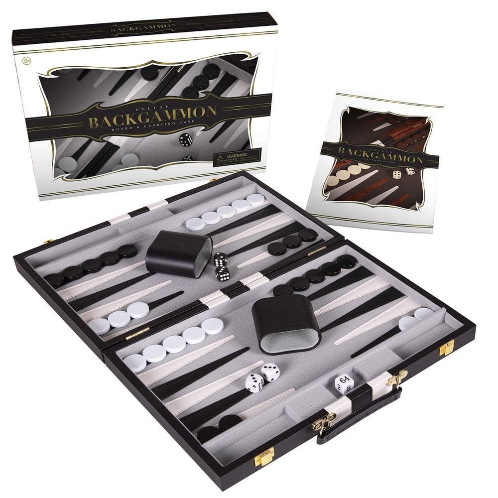 Conjunto de gamão Crazy Games Classic com estojo de couro de 38 cm