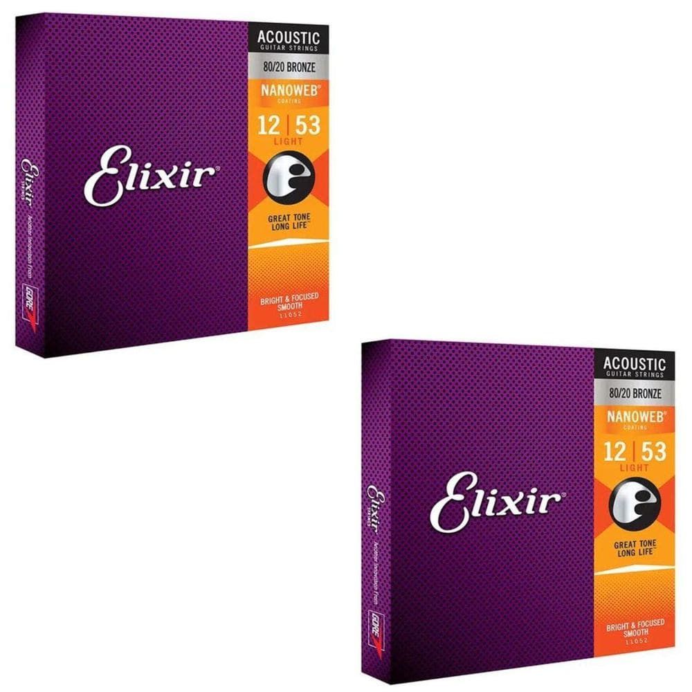 Kit 2 Encordoamento Violão Aço 012 Elixir Light Bronze 80/20 11052 Made in USA