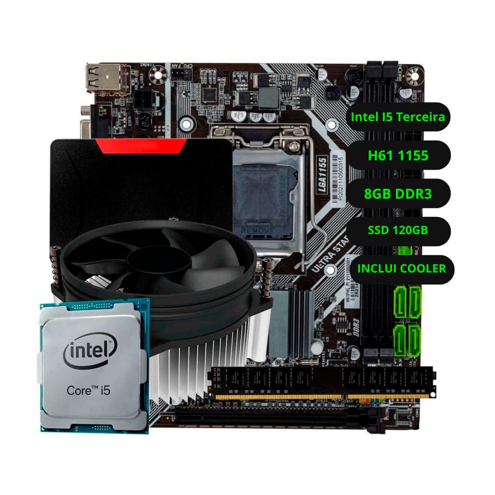 Kit Upgrade Intel I5 Terceira H61 Ram 8GB DDR3 SSD 120GB