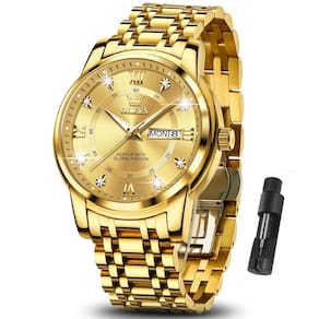 Relógio OLEVS Luxury Gold Stainless Steel Day Date para homens