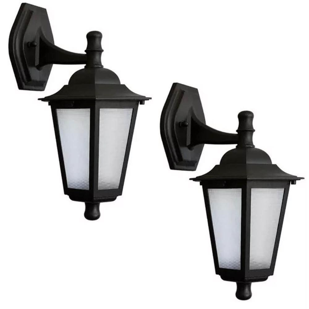 Kit 2 Arandelas Coloniais Luminária Externa Preta Parede Retrô Jardim 20W Bivolt