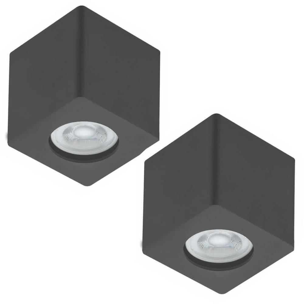 Kit 2 Spots Quadrados de Sobrepor Luminária de Teto Preta Zoom Bivolt Sala Quarto Corredor