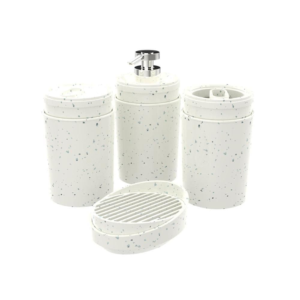 Kit 4 Pç Lunar Porta Escova Algodão Sabonete Líquido e Barra Stone Crippa Conjunto para Banheiro