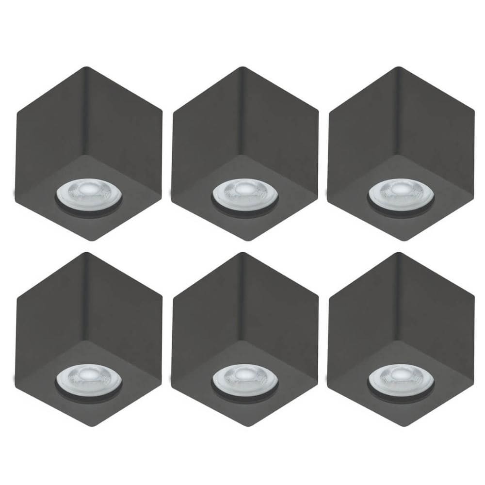 Conjunto 6 Luminárias de Teto Zoom Spots Quadrados de Sobrepor Pretos Bivolt Dital Decoração