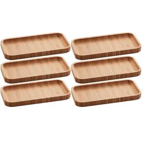 Kit 6 Petisqueiras Bandeja Bambu 20x10cm Lyor Hire Prato Salgados Petiscos