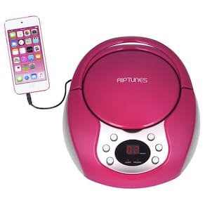 Leitor de CD portátil Riptunes com rádio AM FM rosa