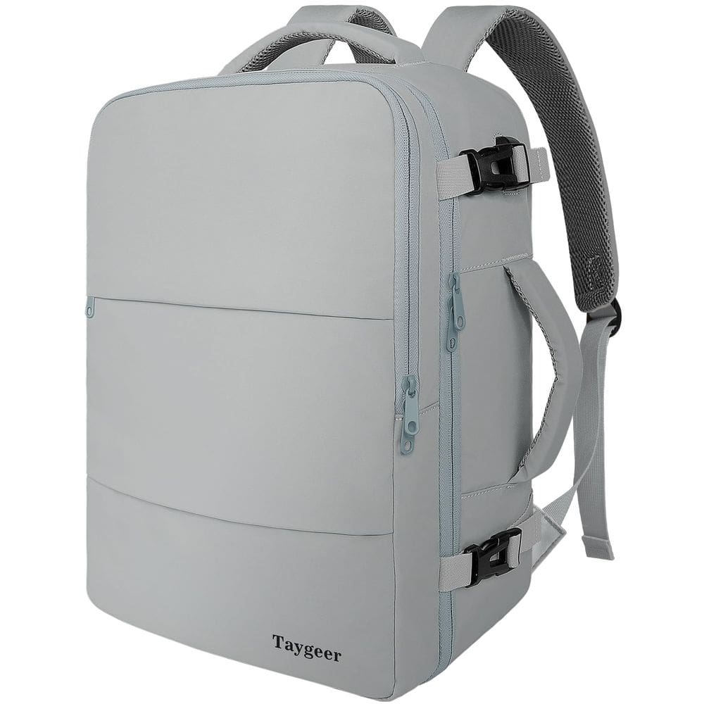 Mochila de viagem Taygeer Carry On de 17,3 polegadas com porta USB cinza