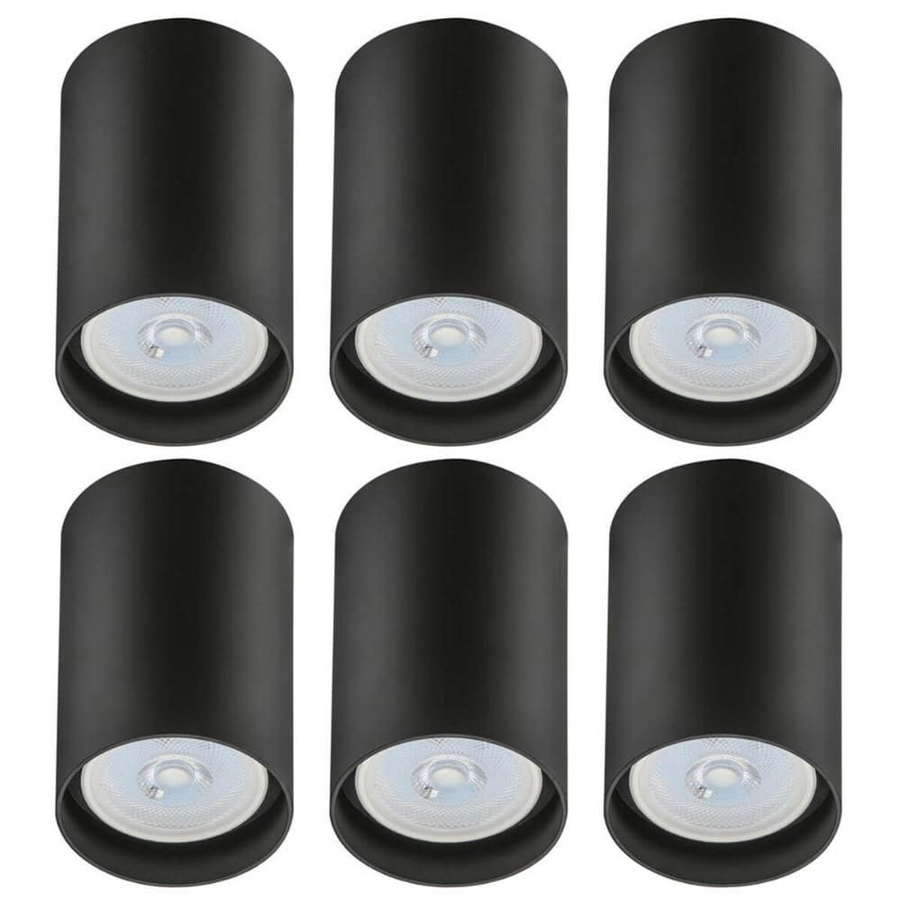 Kit 6 Spots de Sobrepor Zoom Pretos Luminária de Teto Redonda 8x12,5cm Bivolt 1 Lâmpada PAR20