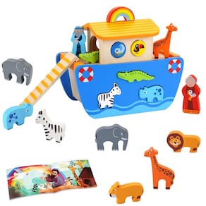 Toy Noah`s Ark KMTJT Toddlers Wood com história bíblica de 1 a 3 anos
