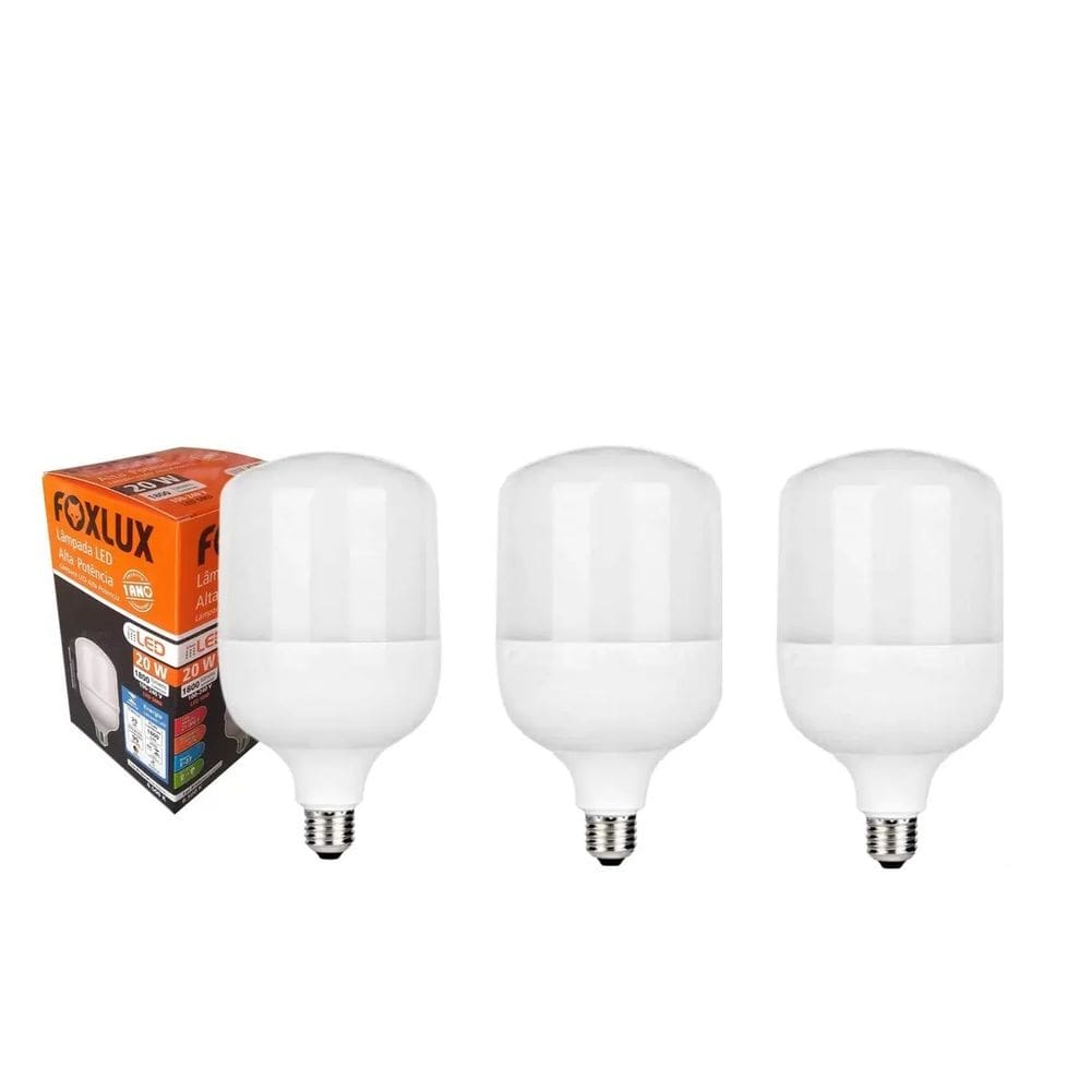 Kit 3 Lâmpada LED 20W Bulbo Alta Potência Bivolt Foxlux