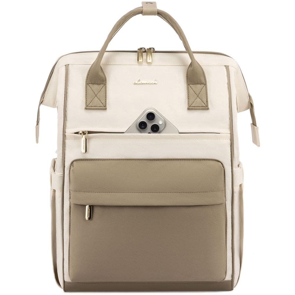 Mochila para laptop LOVEVOOK para mulheres de 17 polegadas, trabalho e viagem, bege
