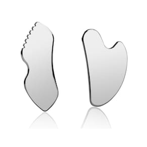 Conjunto de ferramentas faciais Gua Sha InfiniteRelax em aço inoxidável, 2 unidades