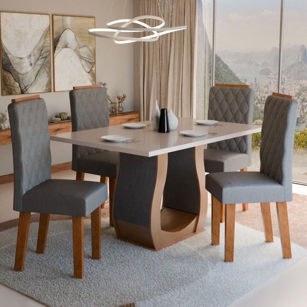 Mesa de Jantar 4 Lugares Belvedere Marrom/Blonde/Cinza - Panorama Móveis