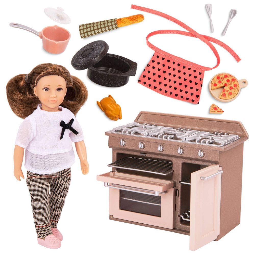 Conjunto de jogos de cozinha Lori Dolls Cornelia com mini boneca de 6 polegadas