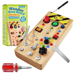 Montessori Busy Board TenFans Wooden com LED de mais de 3 anos
