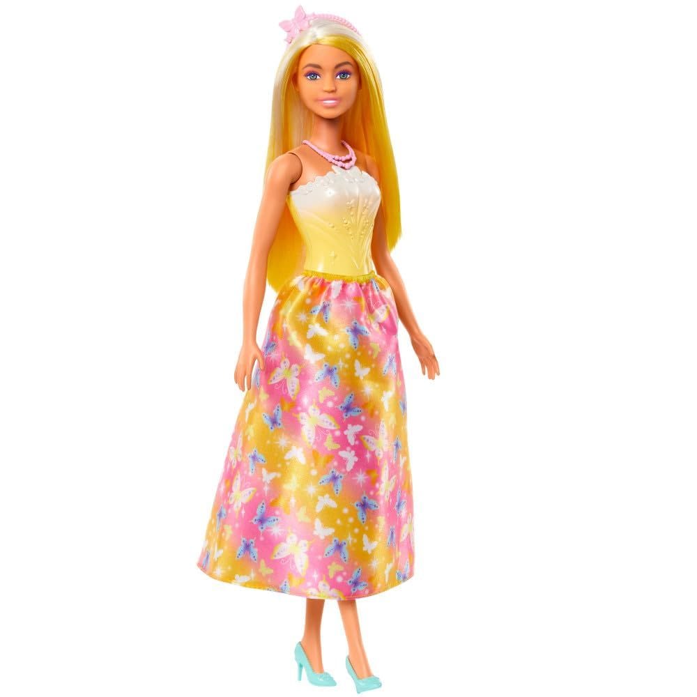 Boneca Barbie Royal com cabelo de fantasia destacado e acesso.