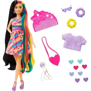 Boneca Barbie Totally Hair com tema de coração com cabelo fantástico de 21 cm