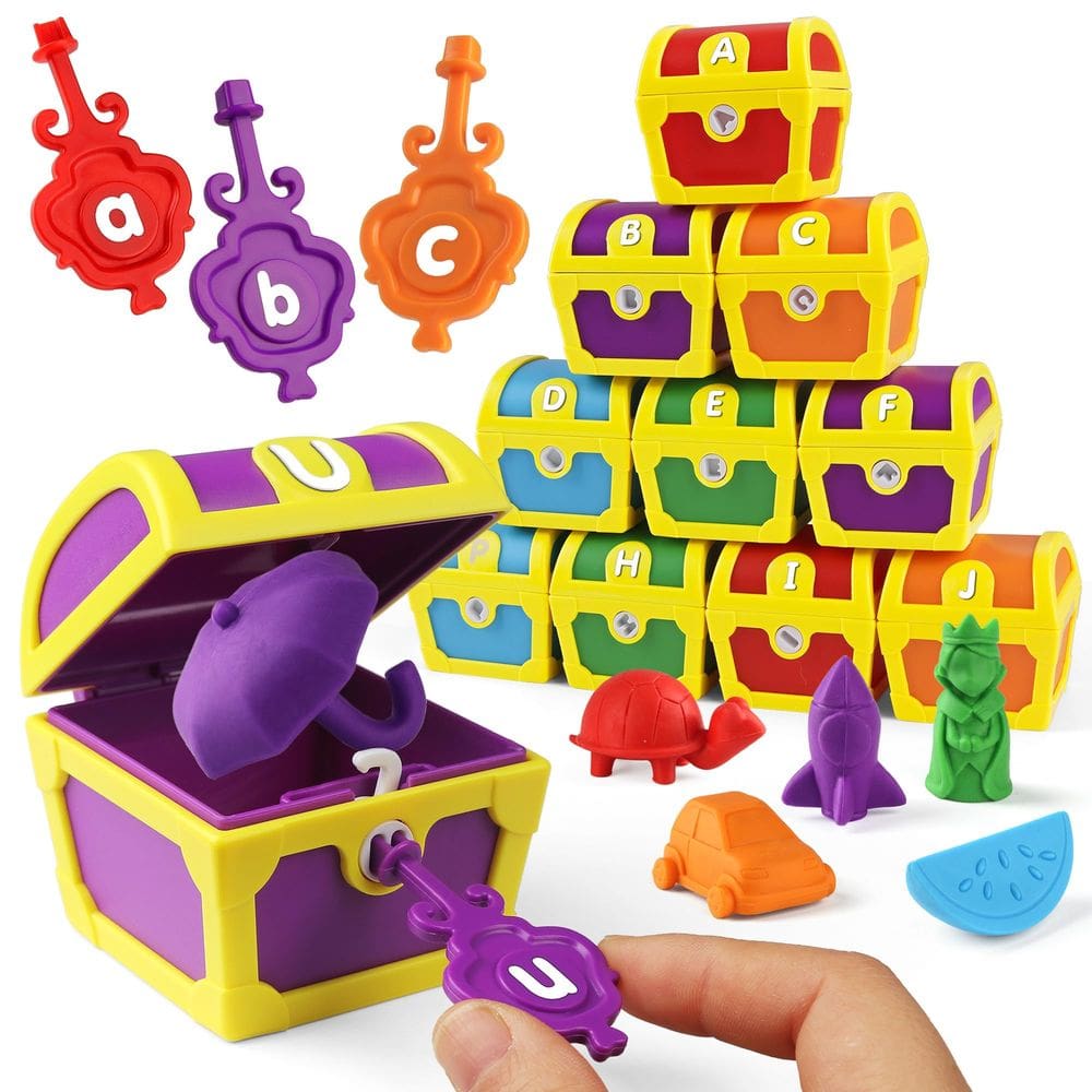 Brinquedo Alphabet Learning Coogam Treasure Locks com chaves para crianças