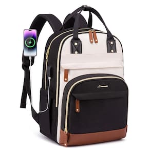 Mochila LOVEVOOK para mulheres, laptop, 18 polegadas, impermeável, bege