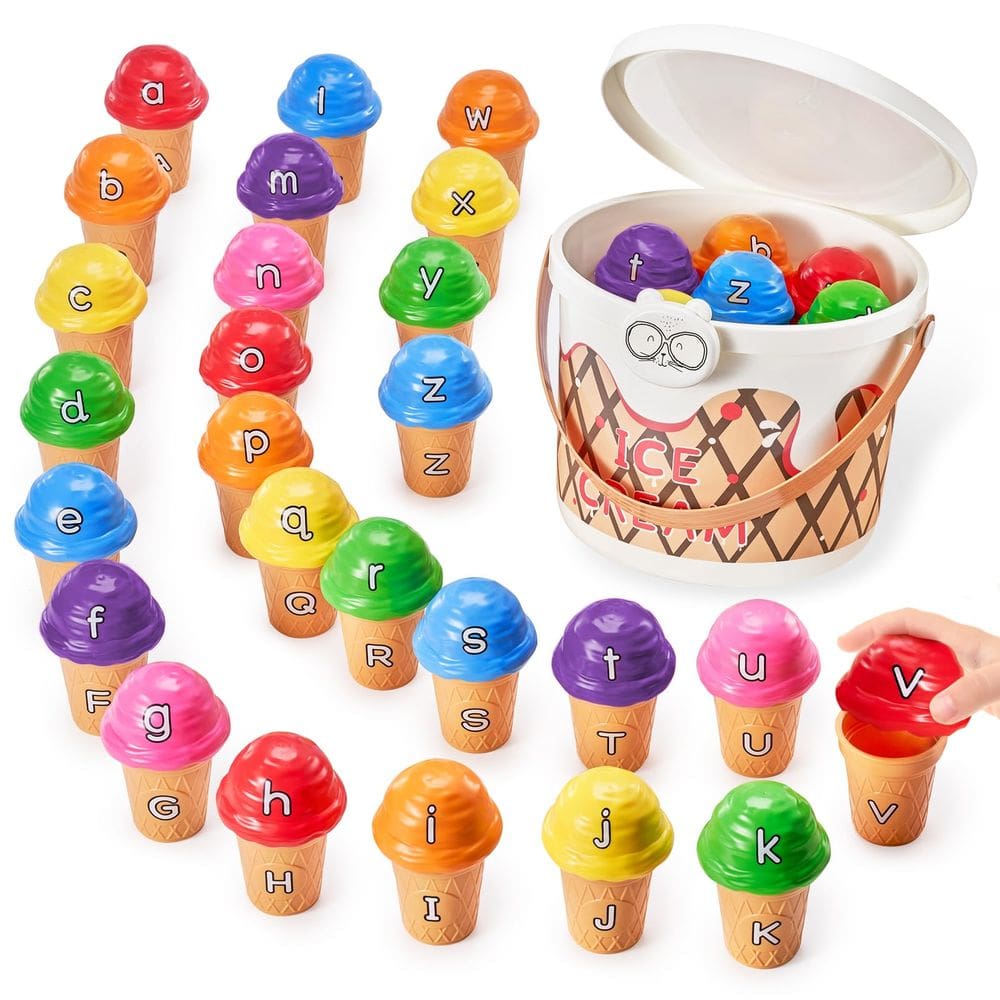 Brinquedos didáticos Ice Cream Alphabet JoyCat 52 peças com banheira