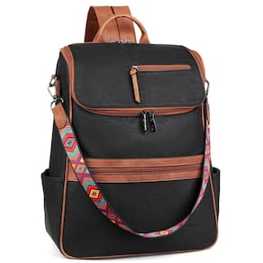 Mochila para laptop FADEON Leather Travel 15,6" preta marrom